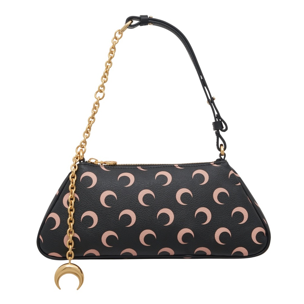 MARINE SERRE Moon Core Crescent Print Canvas Clutch Gold Chain Shoulder Bag